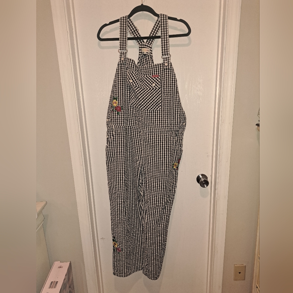Teddy Fresh Gingham Overalls With Embroidered Flowers